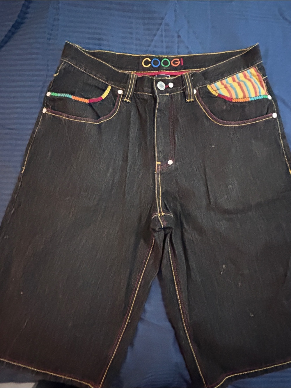 COOGI Black Denim Jean Shorts with Multicolor Pocket Trim size 36